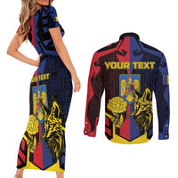 Personalized Romania Couples Matching Short Sleeve Bodycon Dress and Long Sleeve Button Shirt The Eurasian Lynx With The Peony - Wonder Print Shop