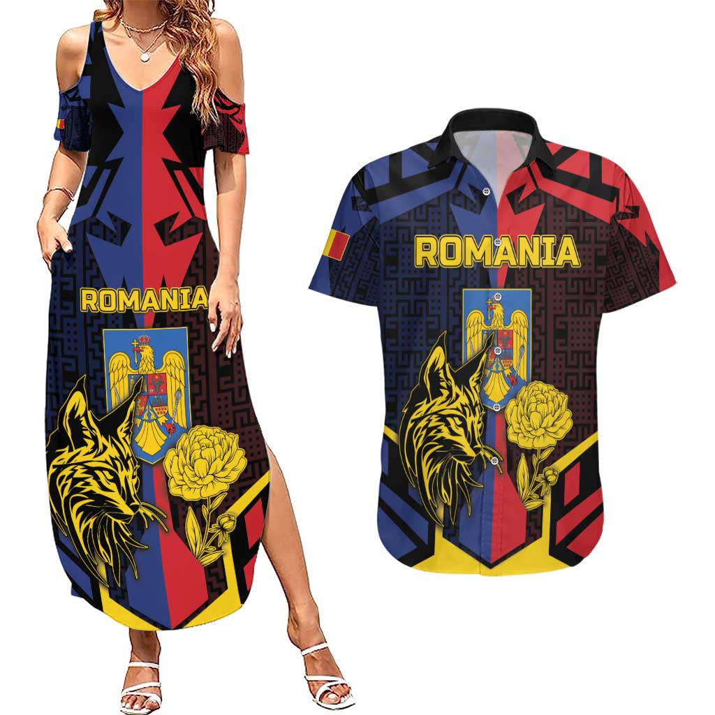 Personalized Romania Couples Matching Summer Maxi Dress and Hawaiian Shirt The Eurasian Lynx With The Peony - Wonder Print Shop