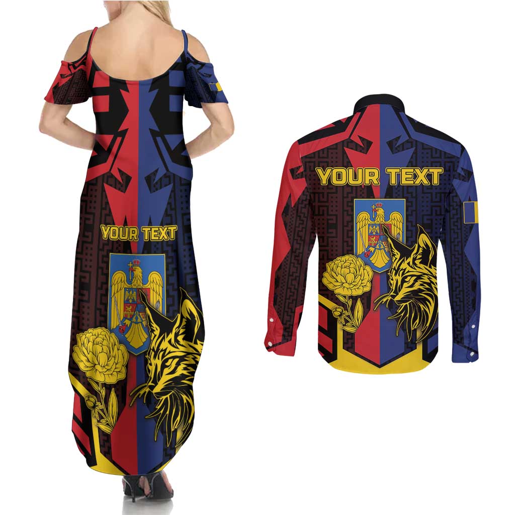 Personalized Romania Couples Matching Summer Maxi Dress and Long Sleeve Button Shirt The Eurasian Lynx With The Peony - Wonder Print Shop