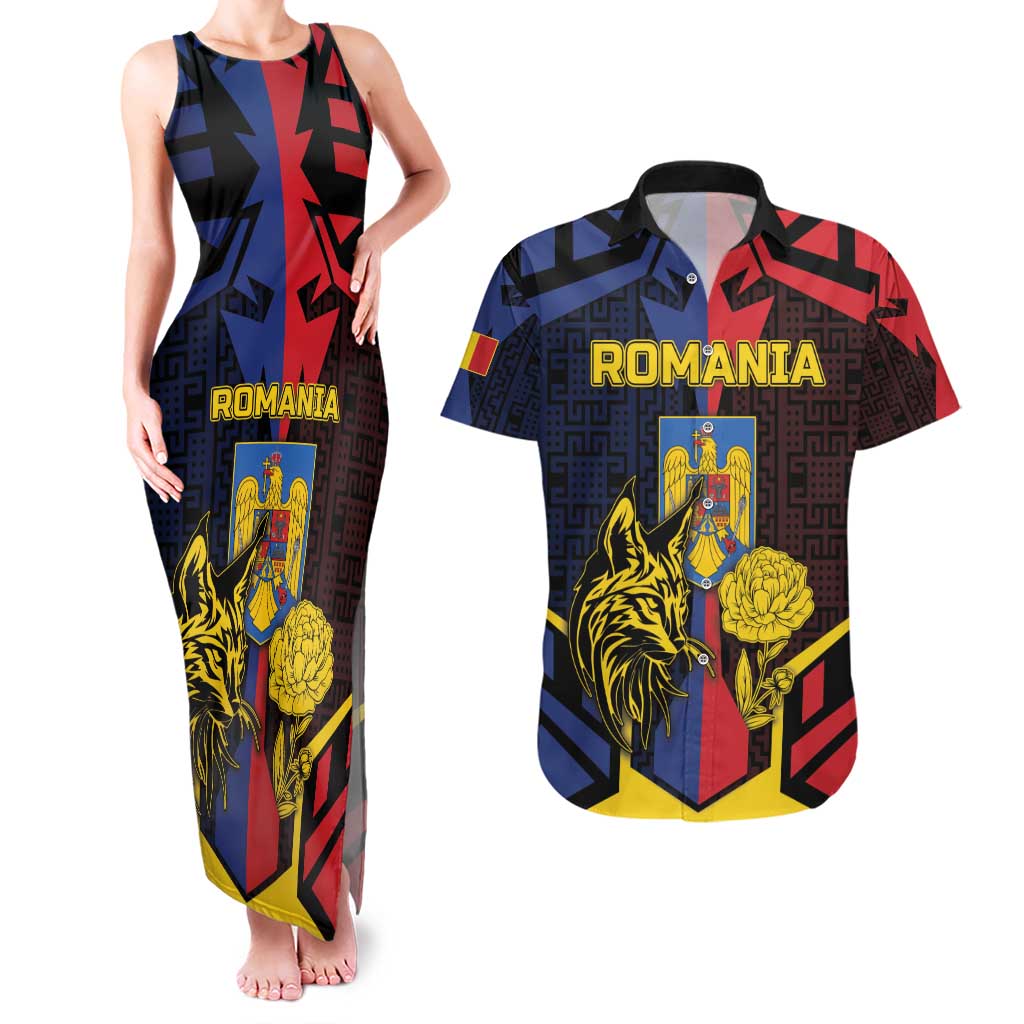 Personalized Romania Couples Matching Tank Maxi Dress and Hawaiian Shirt The Eurasian Lynx With The Peony - Wonder Print Shop