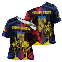 Personalized Romania Cross Shoulder Shirt The Eurasian Lynx With The Peony - Wonder Print Shop