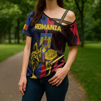 Personalized Romania Cross Shoulder Shirt The Eurasian Lynx With The Peony - Wonder Print Shop