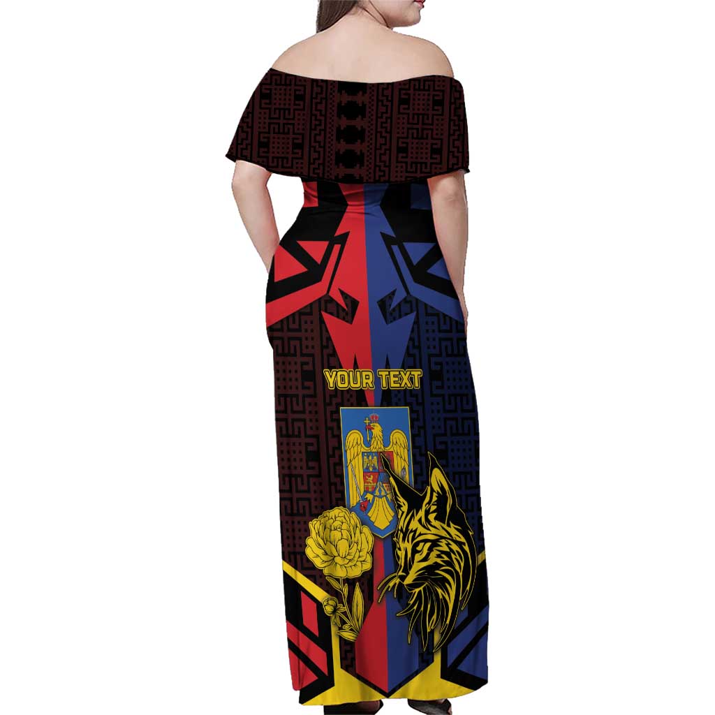 Personalized Romania Family Matching Off Shoulder Maxi Dress and Hawaiian Shirt The Eurasian Lynx With The Peony - Wonder Print Shop