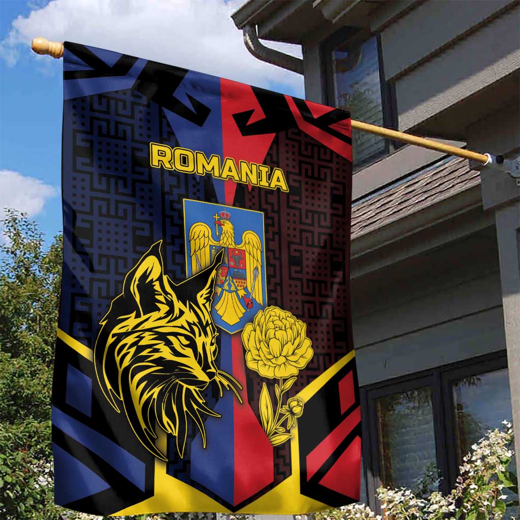 Romania Garden Flag The Eurasian Lynx With The Peony - Wonder Print Shop