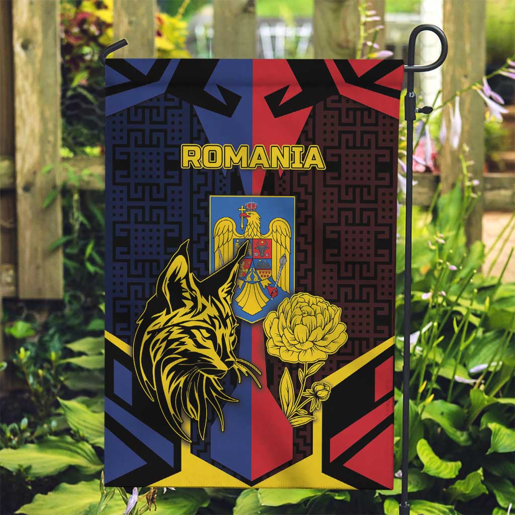 Romania Garden Flag The Eurasian Lynx With The Peony - Wonder Print Shop