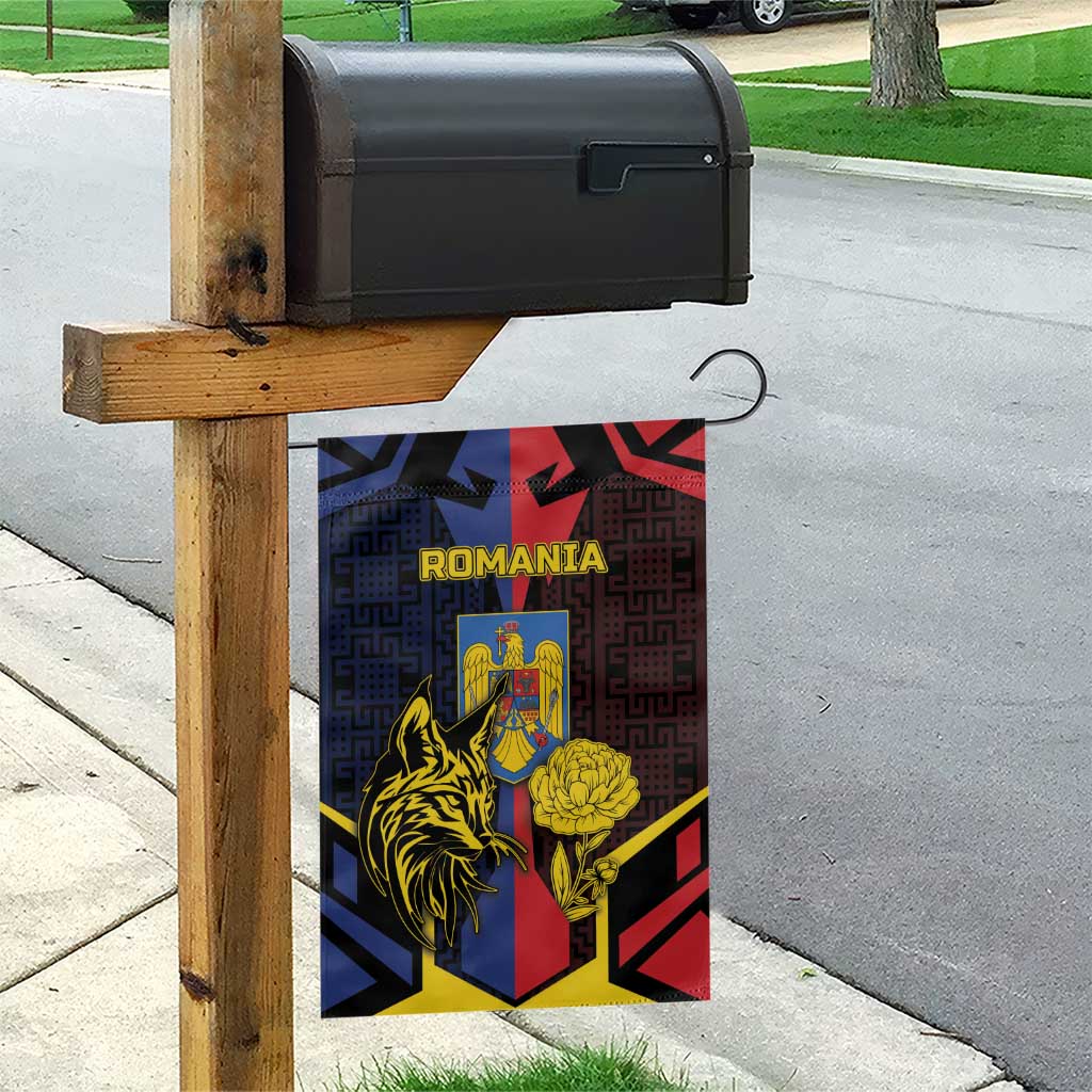 Romania Garden Flag The Eurasian Lynx With The Peony - Wonder Print Shop