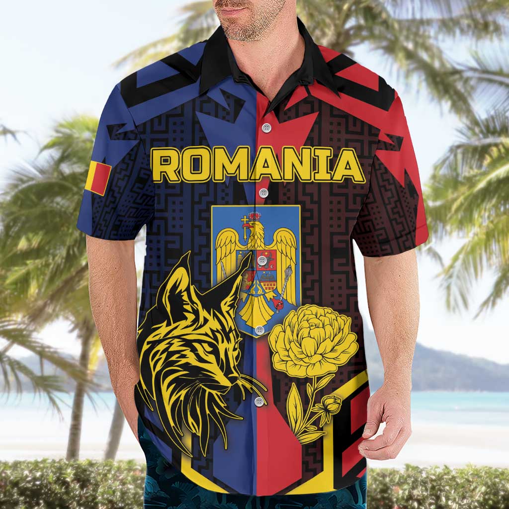 Personalized Romania Hawaiian Shirt The Eurasian Lynx With The Peony - Wonder Print Shop