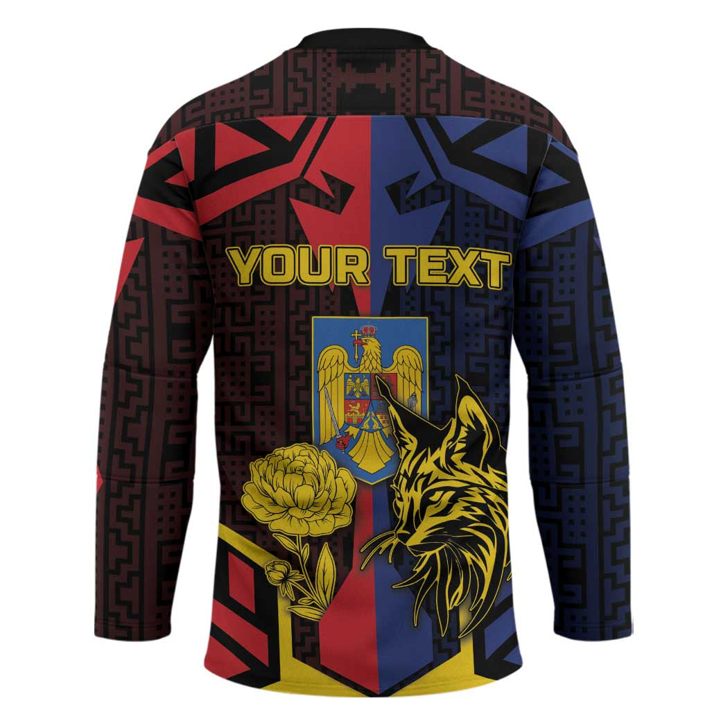 Personalized Romania Hockey Jersey The Eurasian Lynx With The Peony - Wonder Print Shop