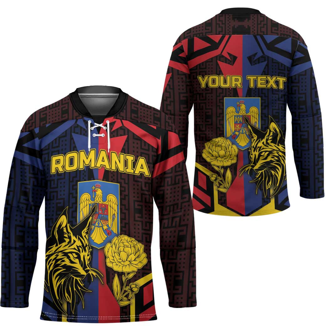 Personalized Romania Hockey Jersey The Eurasian Lynx With The Peony - Wonder Print Shop