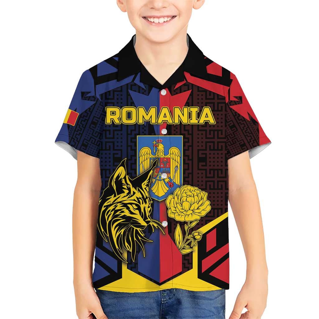 Personalized Romania Kid Hawaiian Shirt The Eurasian Lynx With The Peony - Wonder Print Shop