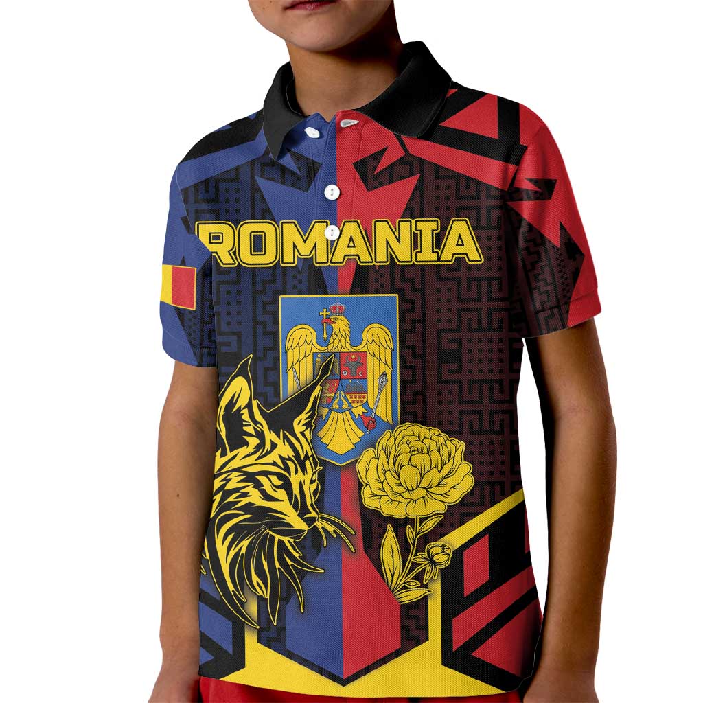 Personalized Romania Kid Polo Shirt The Eurasian Lynx With The Peony - Wonder Print Shop