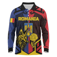 Personalized Romania Long Sleeve Polo Shirt The Eurasian Lynx With The Peony - Wonder Print Shop