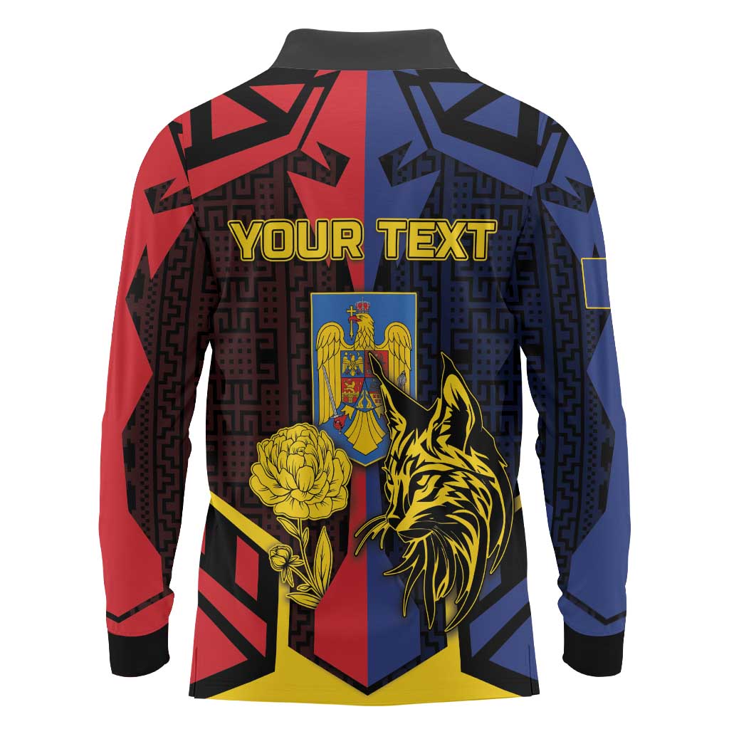 Personalized Romania Long Sleeve Polo Shirt The Eurasian Lynx With The Peony - Wonder Print Shop