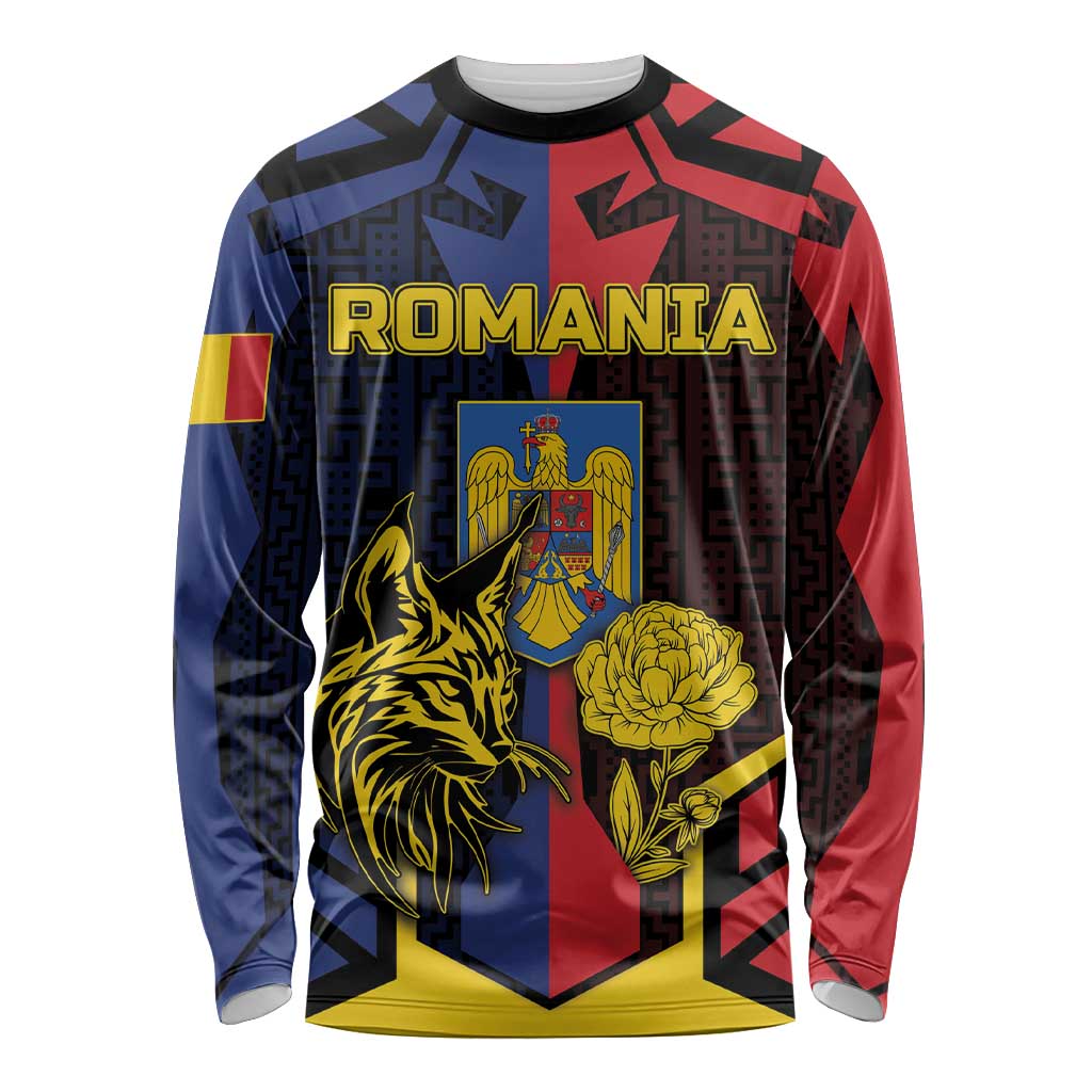 Personalized Romania Long Sleeve Shirt The Eurasian Lynx With The Peony - Wonder Print Shop