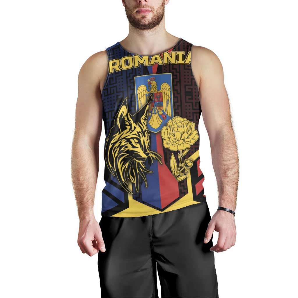 Personalized Romania Men Tank Top The Eurasian Lynx With The Peony - Wonder Print Shop