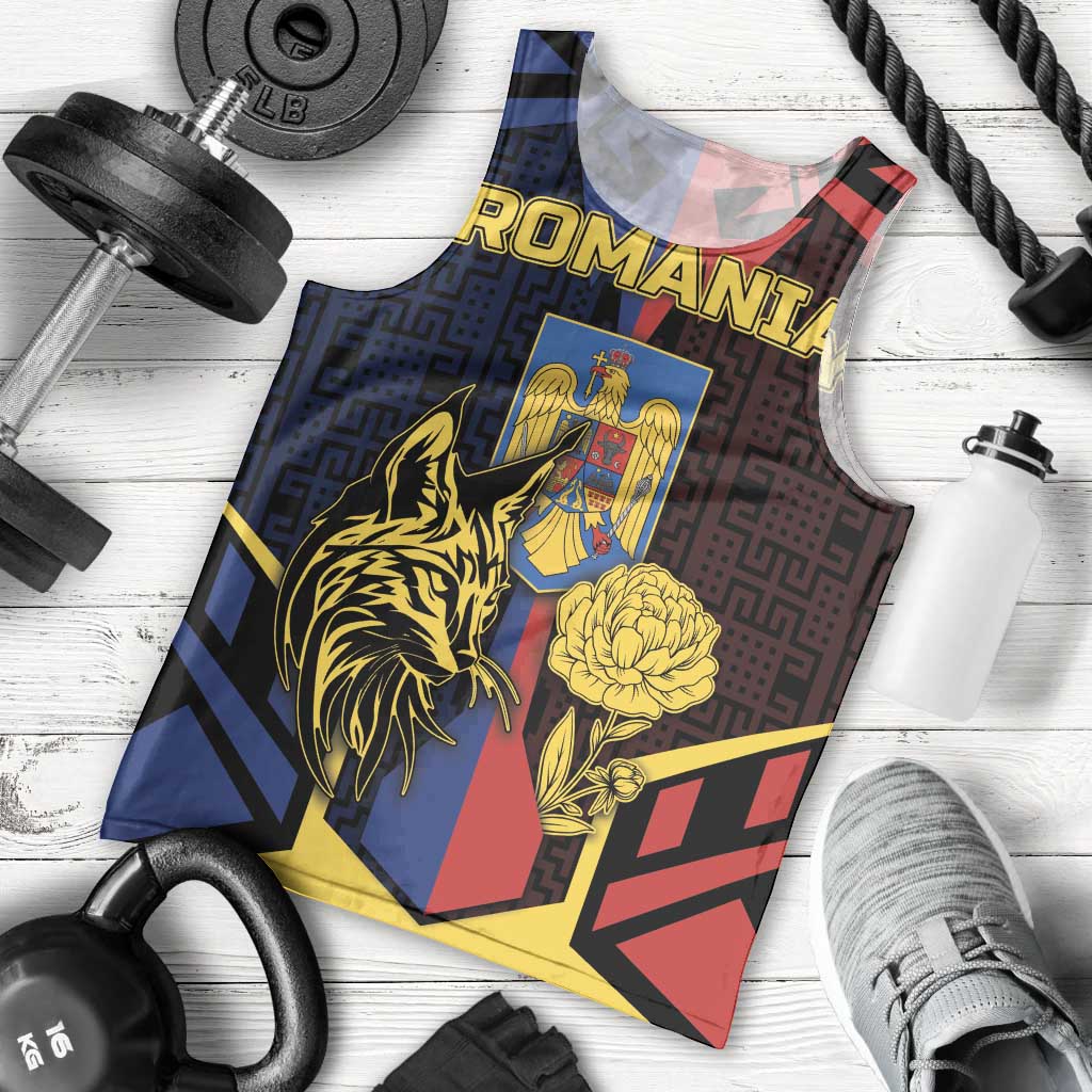 Personalized Romania Men Tank Top The Eurasian Lynx With The Peony - Wonder Print Shop