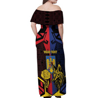Personalized Romania Off Shoulder Maxi Dress The Eurasian Lynx With The Peony - Wonder Print Shop