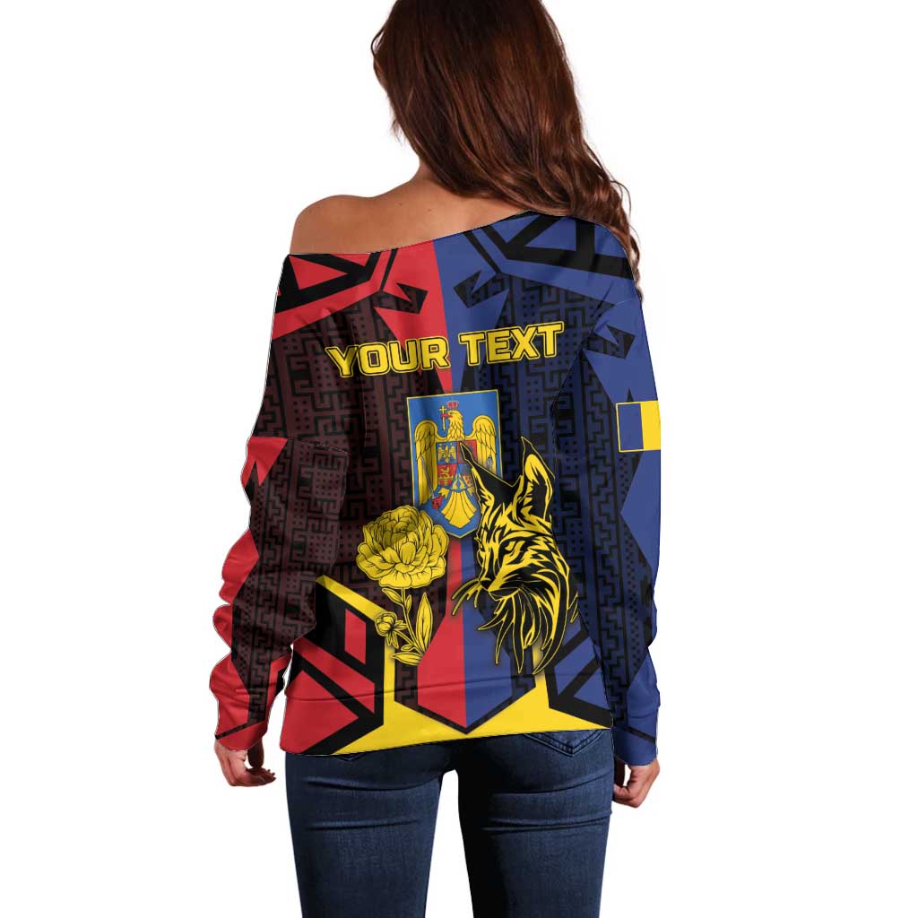 Personalized Romania Off Shoulder Sweater The Eurasian Lynx With The Peony - Wonder Print Shop