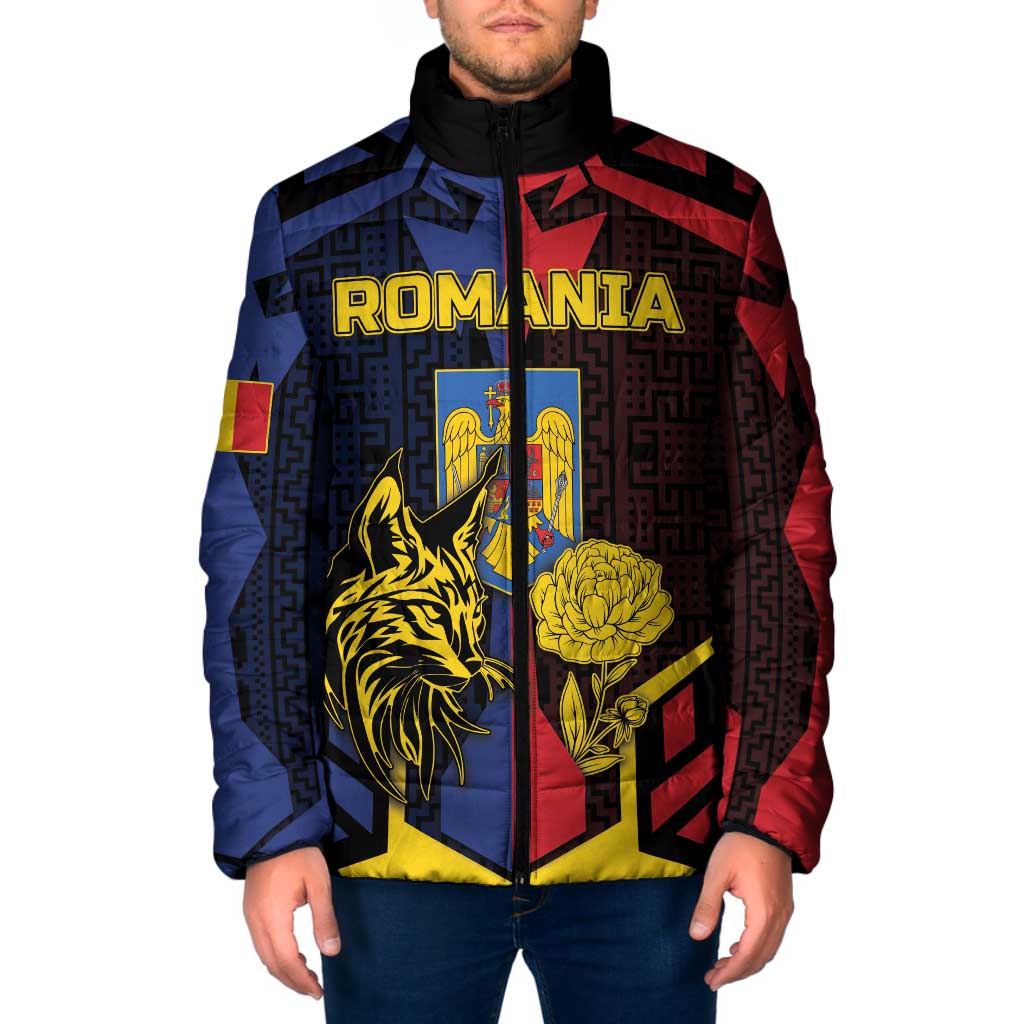 Personalized Romania Padded Jacket The Eurasian Lynx With The Peony - Wonder Print Shop