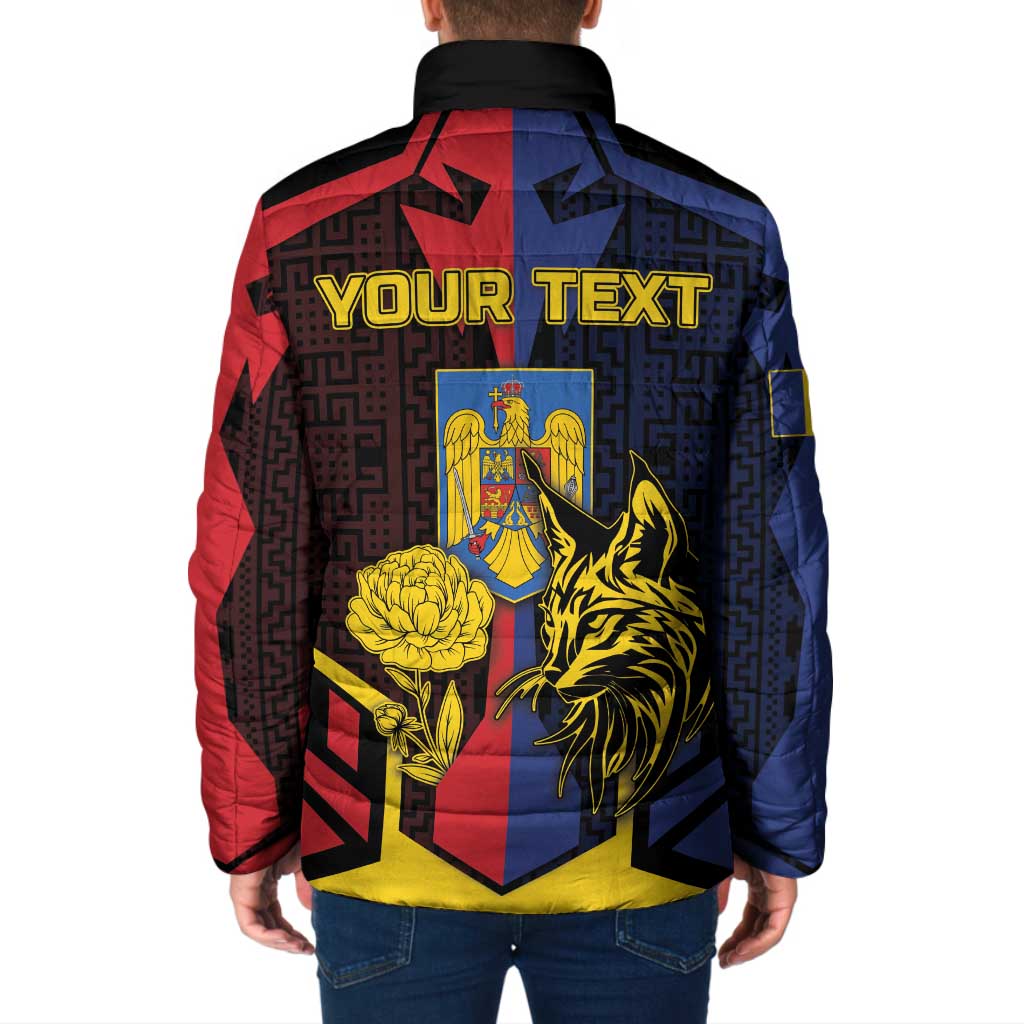 Personalized Romania Padded Jacket The Eurasian Lynx With The Peony - Wonder Print Shop