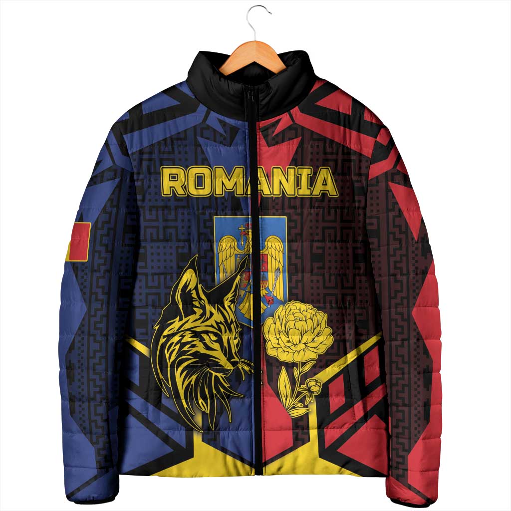 Personalized Romania Padded Jacket The Eurasian Lynx With The Peony - Wonder Print Shop
