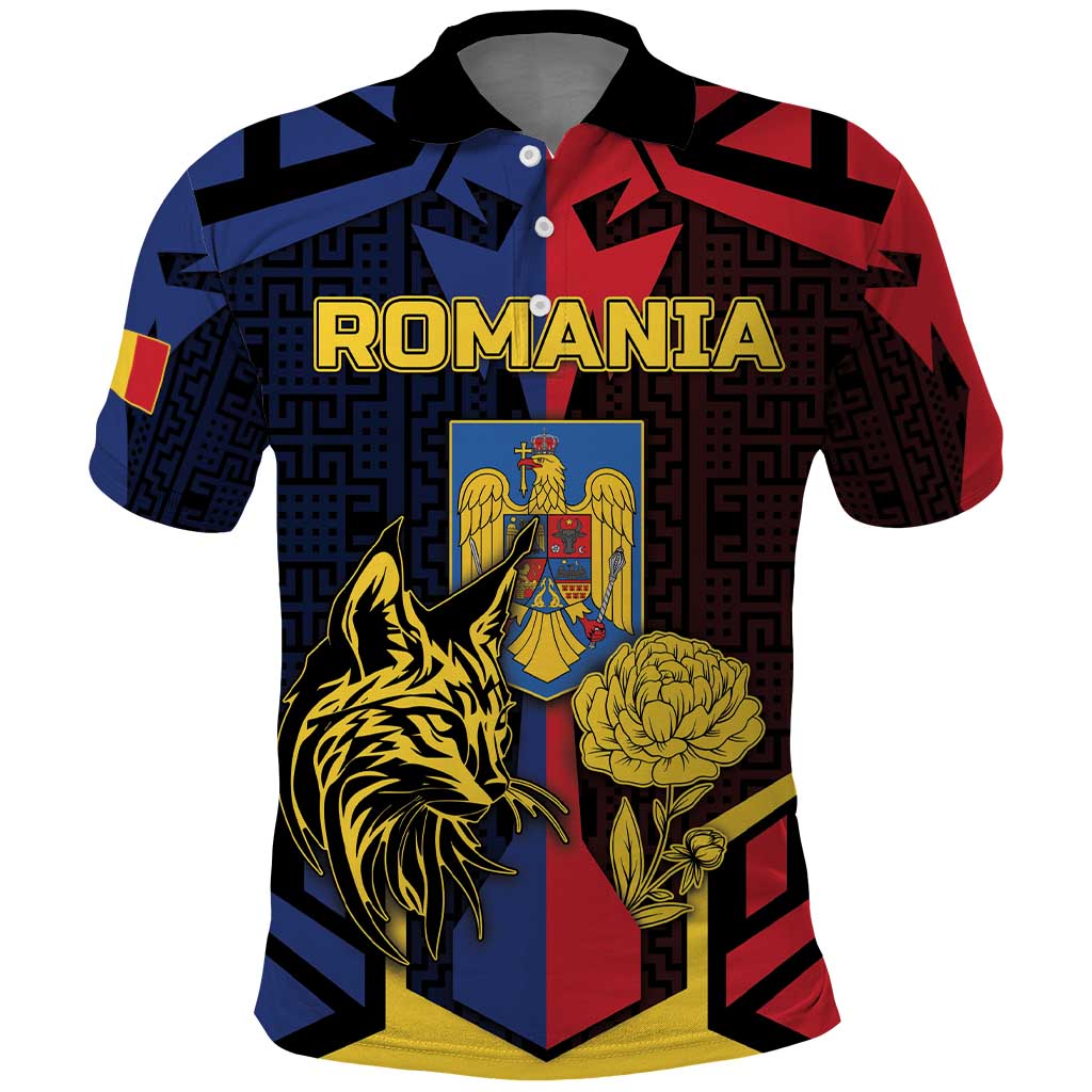 Personalized Romania Polo Shirt The Eurasian Lynx With The Peony - Wonder Print Shop