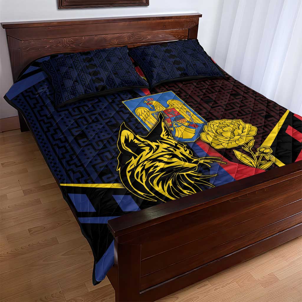 Romania Quilt Bed Set The Eurasian Lynx With The Peony - Wonder Print Shop