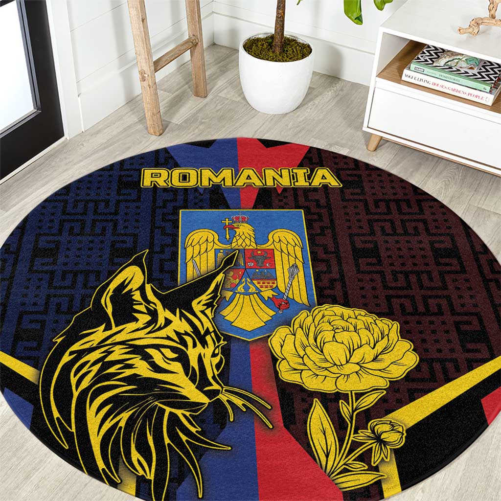 Romania Round Carpet The Eurasian Lynx With The Peony - Wonder Print Shop
