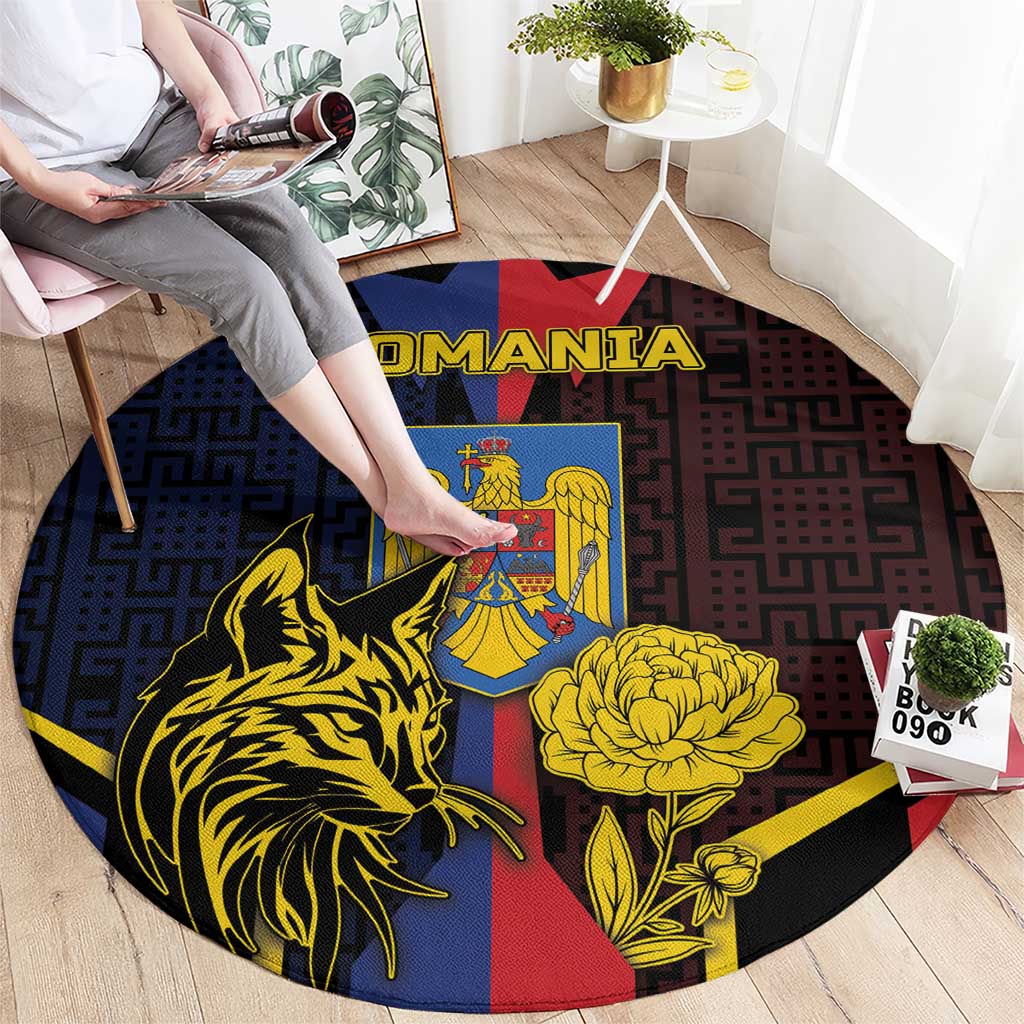 Romania Round Carpet The Eurasian Lynx With The Peony - Wonder Print Shop