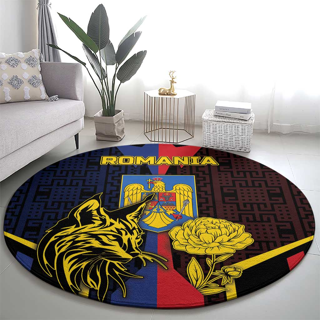 Romania Round Carpet The Eurasian Lynx With The Peony - Wonder Print Shop