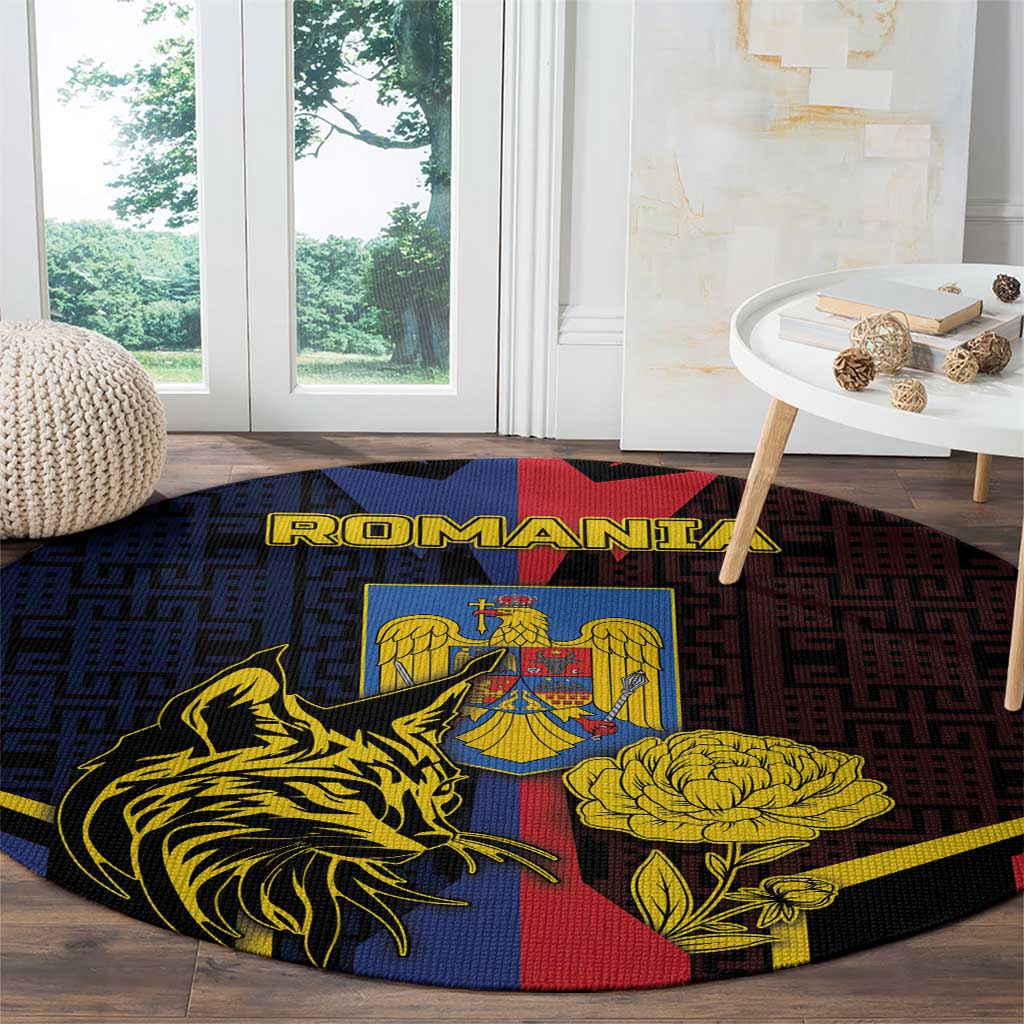 Romania Round Carpet The Eurasian Lynx With The Peony - Wonder Print Shop