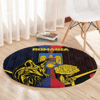 Romania Round Carpet The Eurasian Lynx With The Peony - Wonder Print Shop