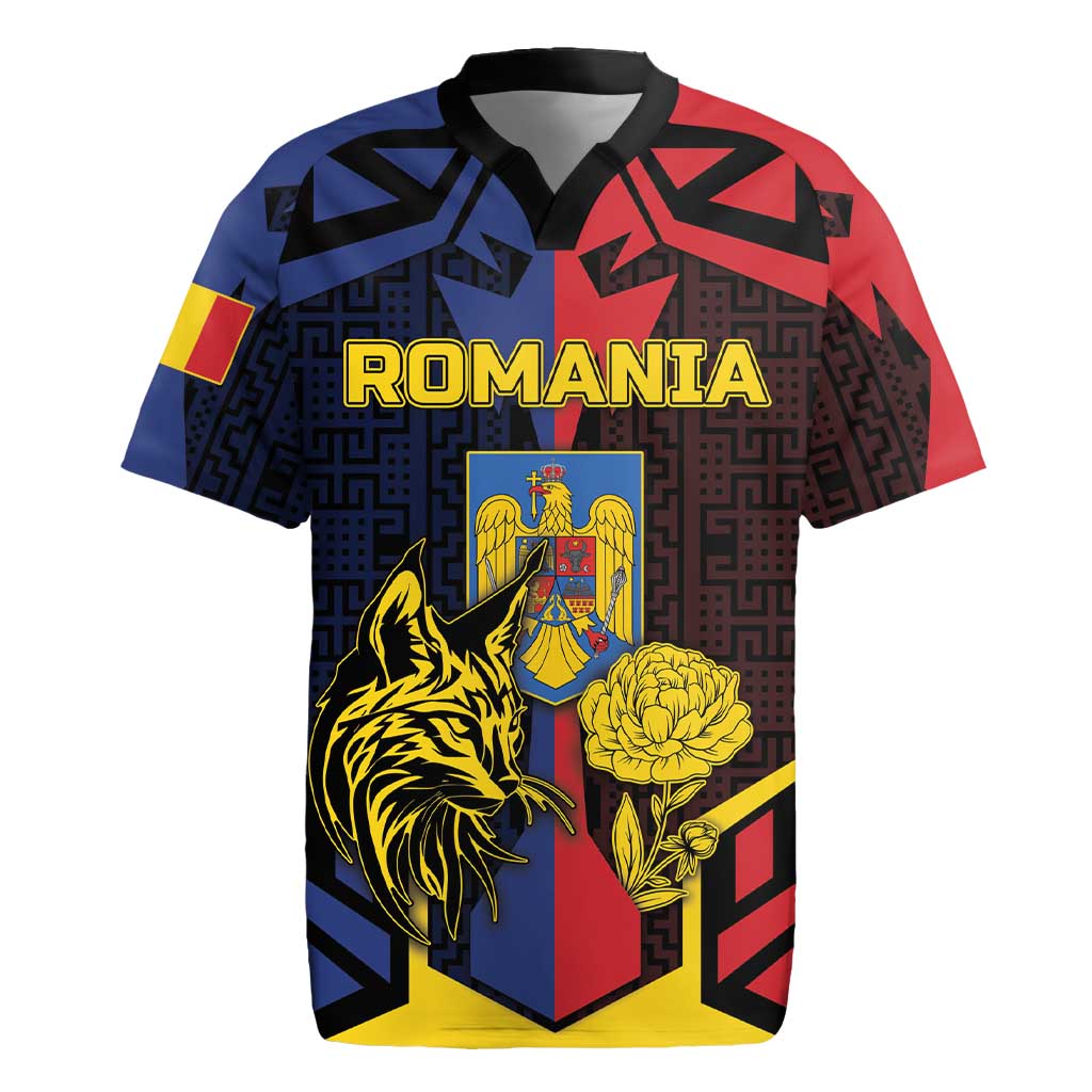 Personalized Romania Rugby Jersey The Eurasian Lynx With The Peony - Wonder Print Shop