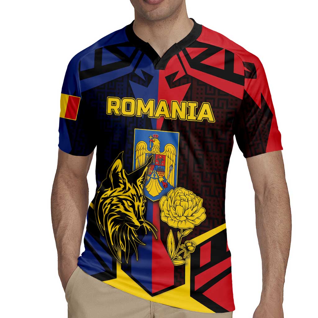 Personalized Romania Rugby Jersey The Eurasian Lynx With The Peony - Wonder Print Shop