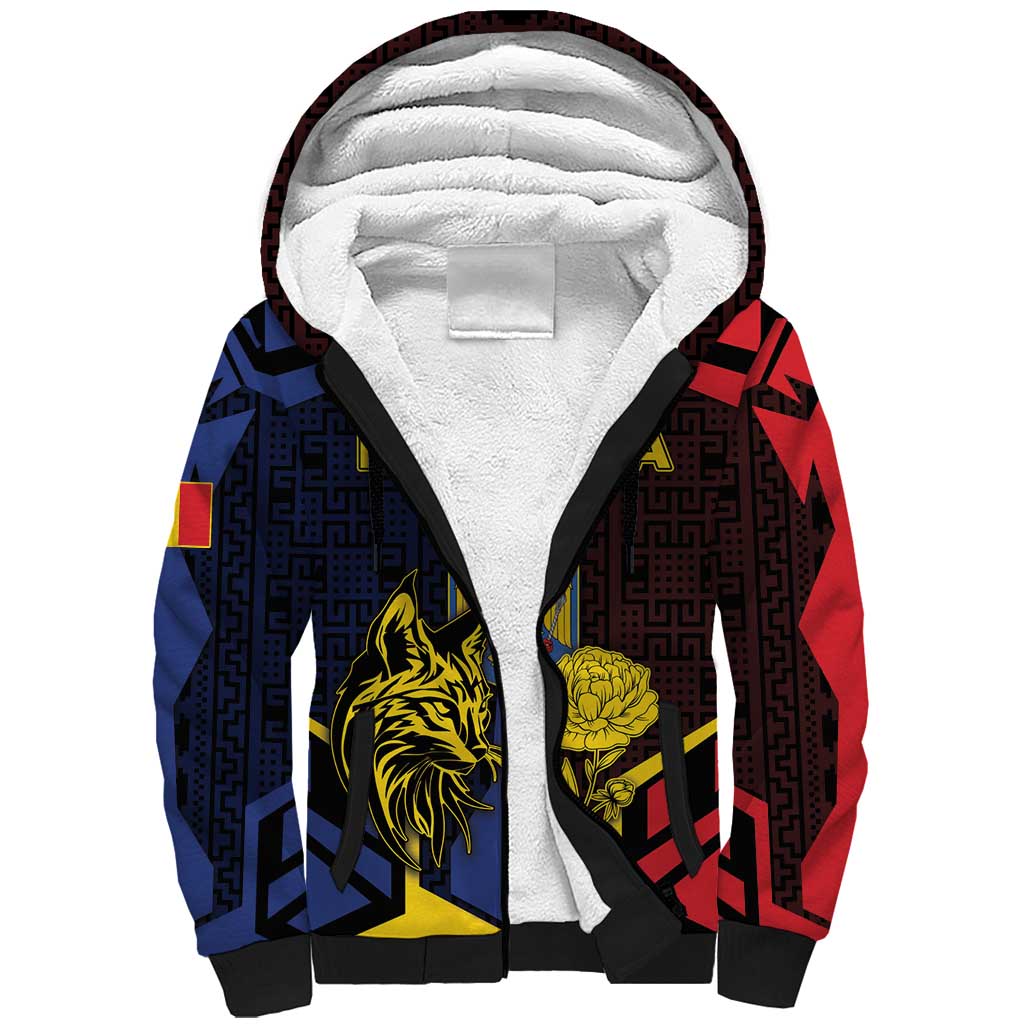 Personalized Romania Sherpa Hoodie The Eurasian Lynx With The Peony - Wonder Print Shop