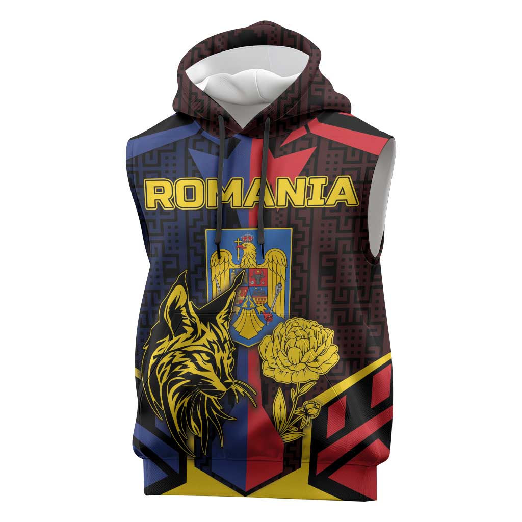 Personalized Romania Sleeveless Hoodie The Eurasian Lynx With The Peony - Wonder Print Shop