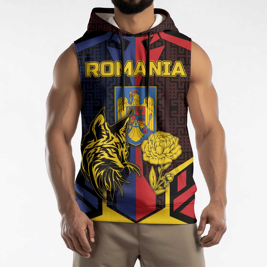 Personalized Romania Sleeveless Hoodie The Eurasian Lynx With The Peony - Wonder Print Shop