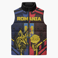 Personalized Romania Sleeveless Puffer Jacket The Eurasian Lynx With The Peony - Wonder Print Shop