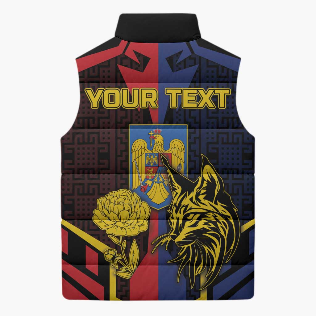 Personalized Romania Sleeveless Puffer Jacket The Eurasian Lynx With The Peony - Wonder Print Shop