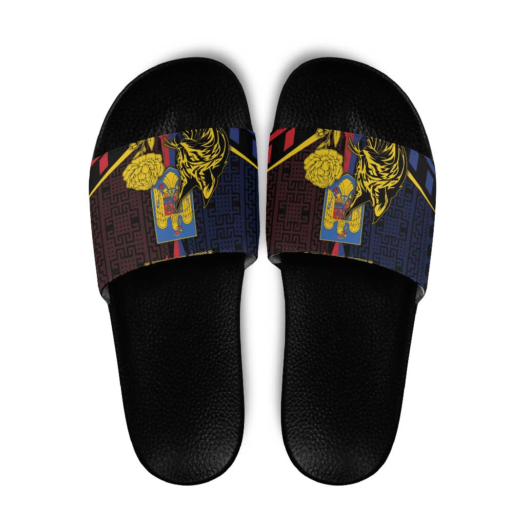 Romania Slide Sandals The Eurasian Lynx With The Peony - Wonder Print Shop