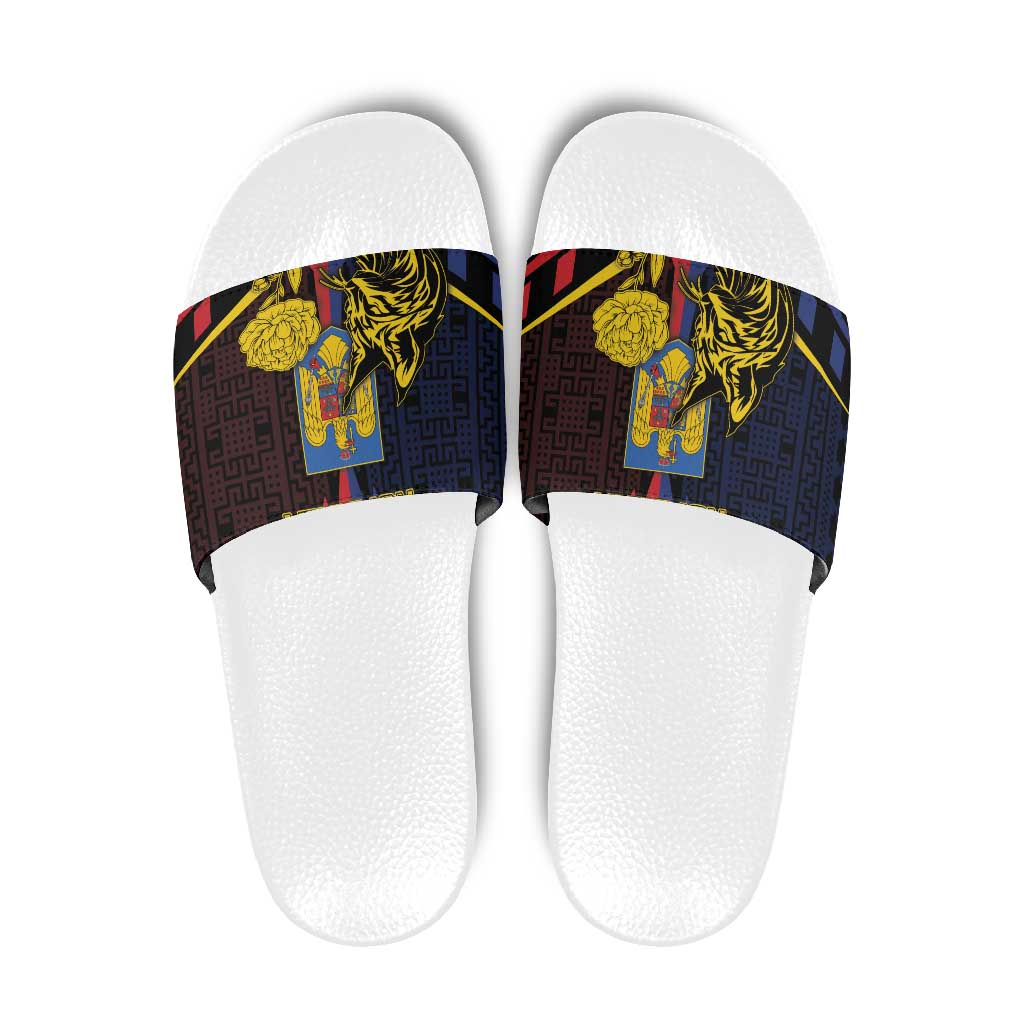 Romania Slide Sandals The Eurasian Lynx With The Peony - Wonder Print Shop