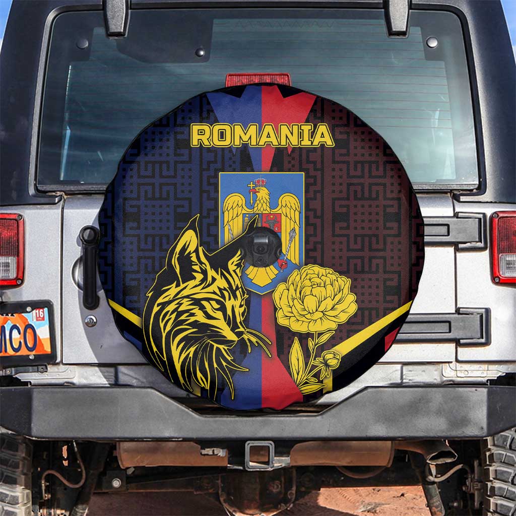 Romania Spare Tire Cover The Eurasian Lynx With The Peony - Wonder Print Shop