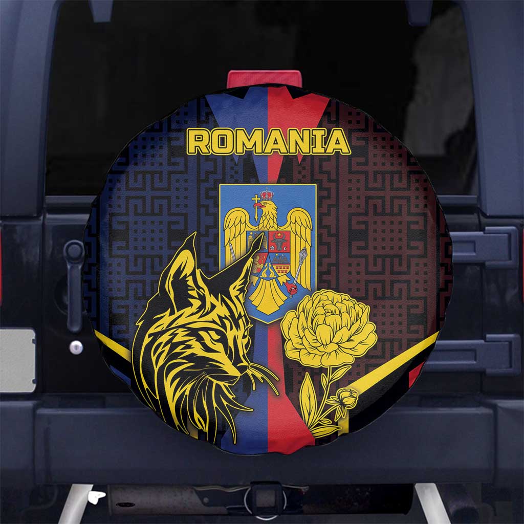 Romania Spare Tire Cover The Eurasian Lynx With The Peony - Wonder Print Shop