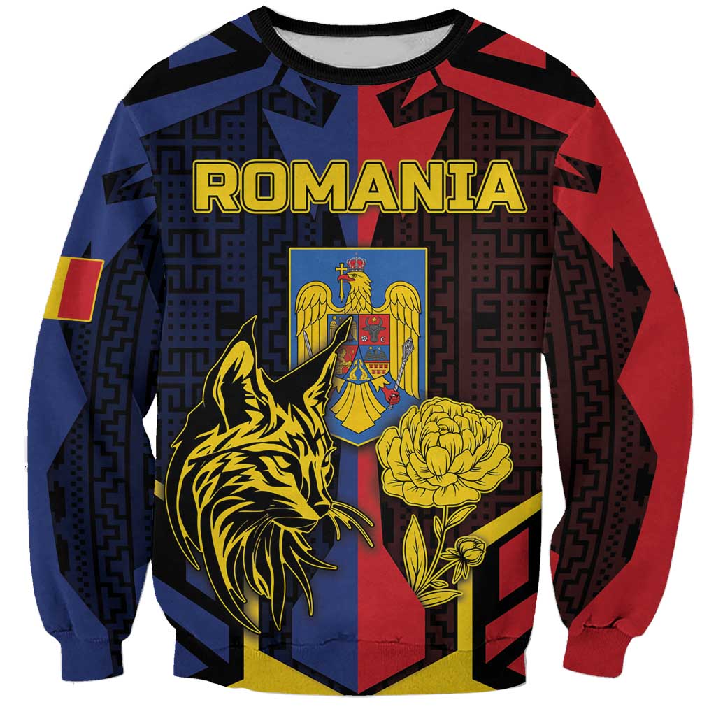 Personalized Romania Sweatshirt The Eurasian Lynx With The Peony - Wonder Print Shop