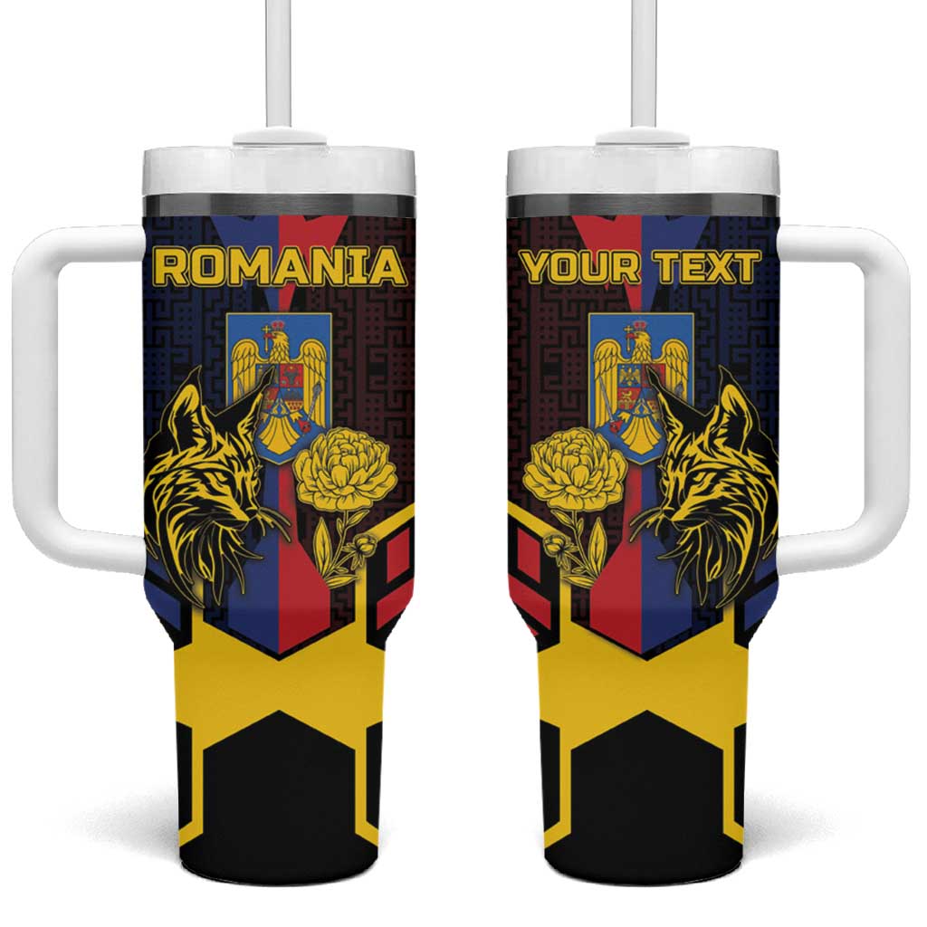 Personalized Romania Tumbler With Handle The Eurasian Lynx With The Peony - Wonder Print Shop