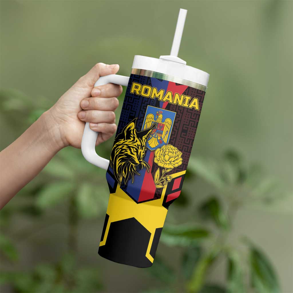 Personalized Romania Tumbler With Handle The Eurasian Lynx With The Peony - Wonder Print Shop