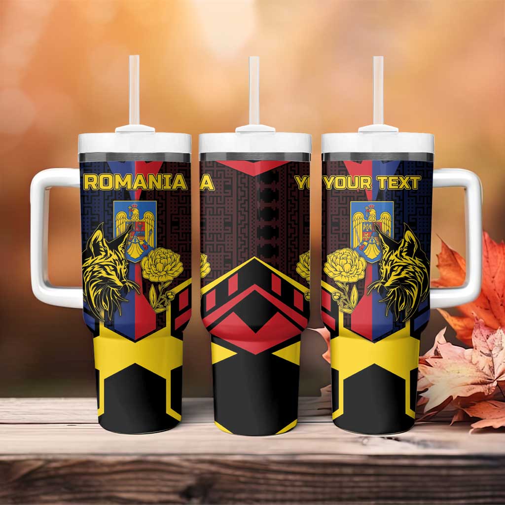 Personalized Romania Tumbler With Handle The Eurasian Lynx With The Peony - Wonder Print Shop