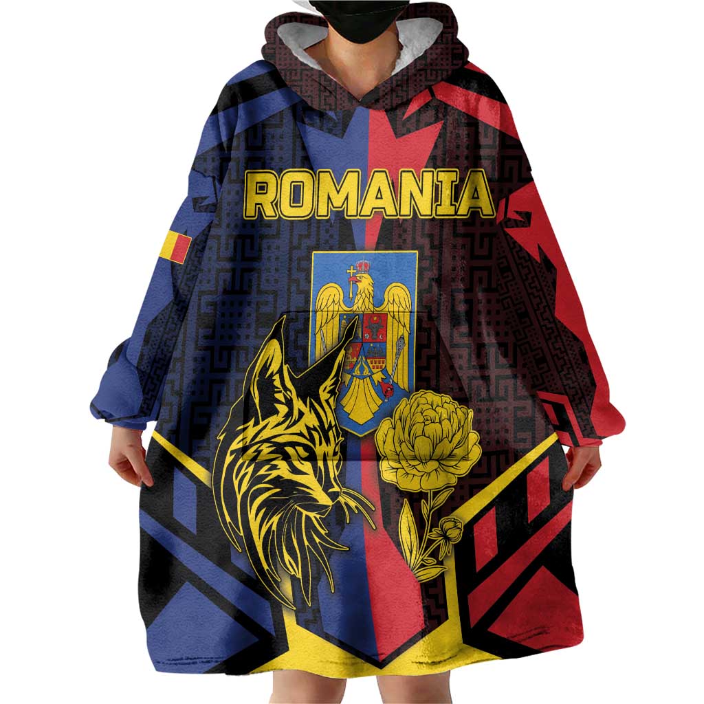 Personalized Romania Wearable Blanket Hoodie The Eurasian Lynx With The Peony - Wonder Print Shop