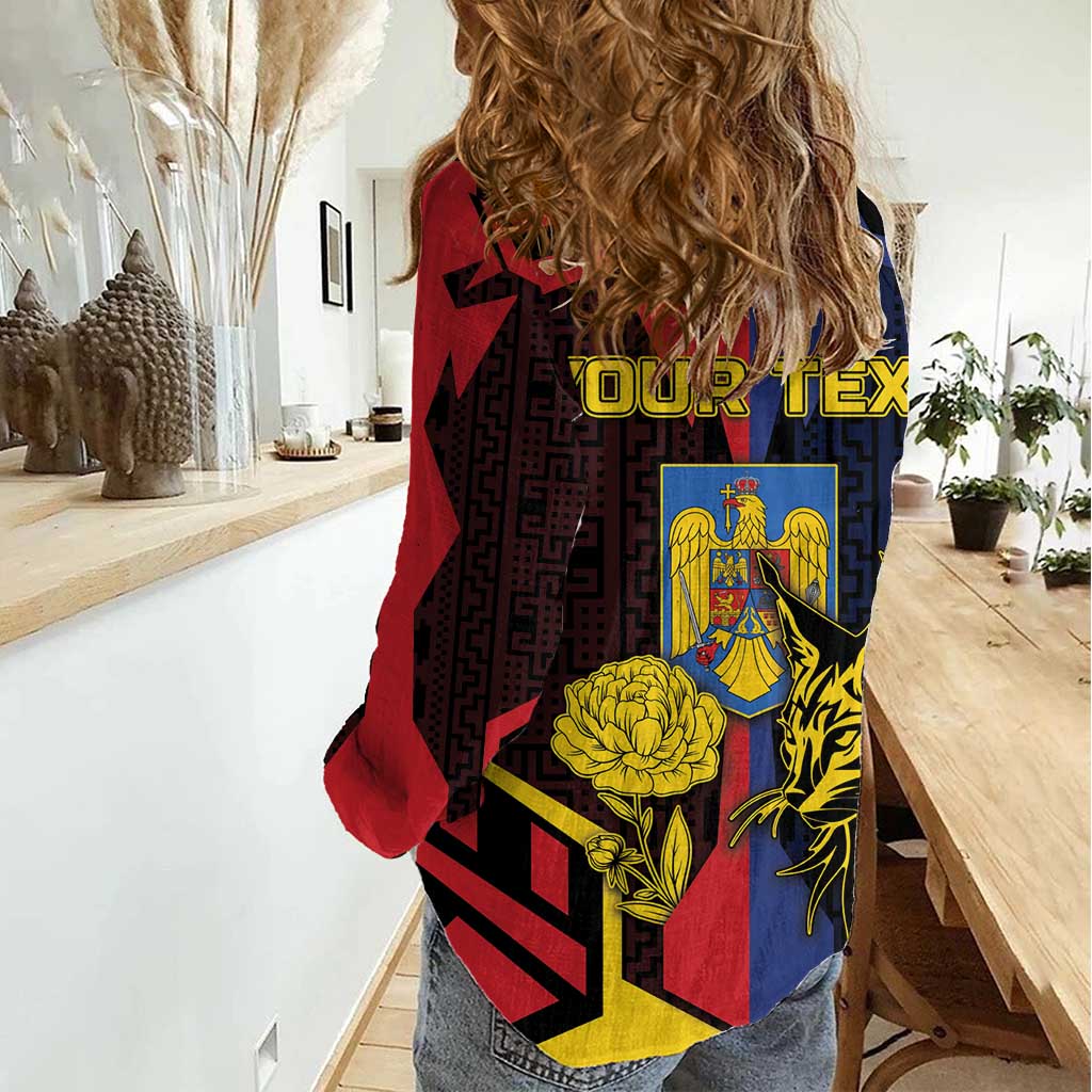 Personalized Romania Women Casual Shirt The Eurasian Lynx With The Peony - Wonder Print Shop