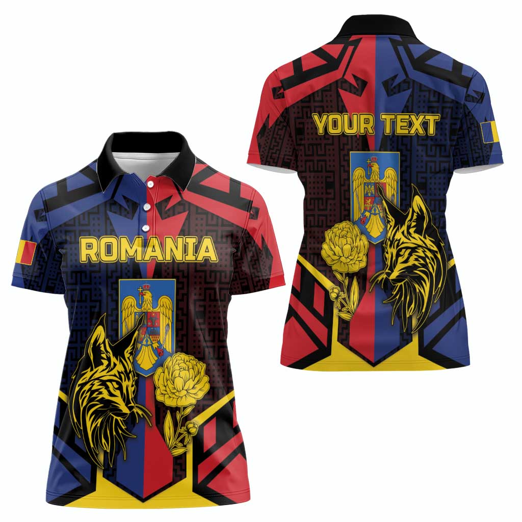 Personalized Romania Women Polo Shirt The Eurasian Lynx With The Peony - Wonder Print Shop